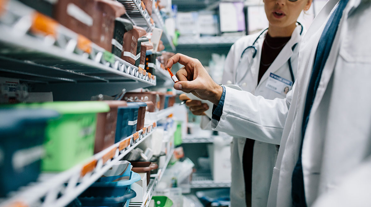 pharmacists inspecting inventory